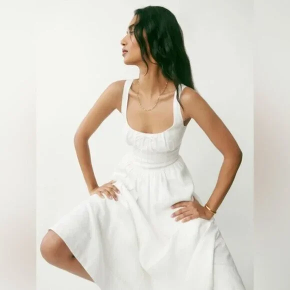 NEW Reformation Balia Linen Sleeveless Midi Dress in White | US 4 UK 8 - Picture 5 of 16